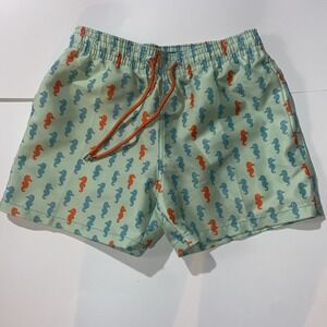 Capelle Miami Mens Mid Length Hybrid Short Swim Trunks Seahorse Print Small